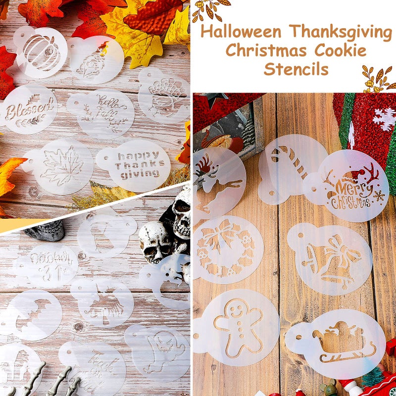 Marspark 30 Pieces Holiday Cookie Coffee Stencils Latte Art Halloween Thanksgiving Christmas Cookie Baking Stencils Templates Decoration for Cake Bread Decor, Reusable Sourdough Painting Mold Tools - Image 4