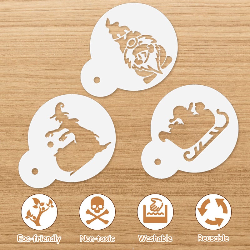 Marspark 30 Pieces Holiday Cookie Coffee Stencils Latte Art Halloween Thanksgiving Christmas Cookie Baking Stencils Templates Decoration for Cake Bread Decor, Reusable Sourdough Painting Mold Tools - Image 3