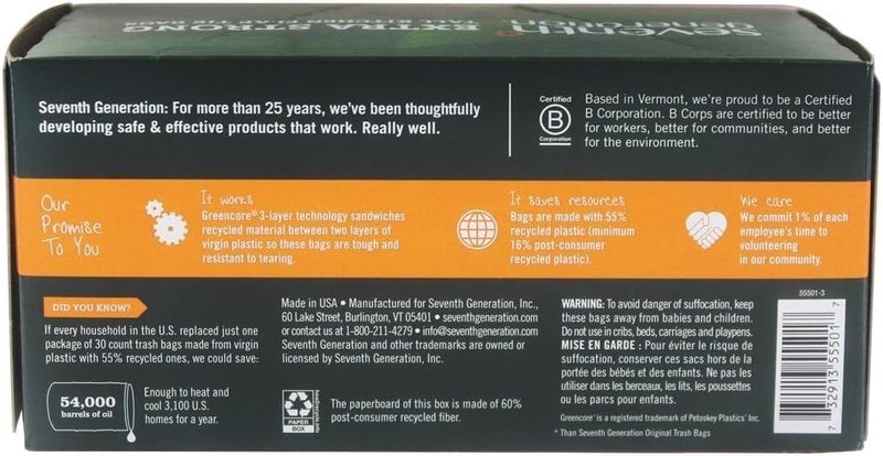 Seventh Generation Extra Strong Tall Kitchen Trash Bags, 13 Gallon, 30 Count - Image 3