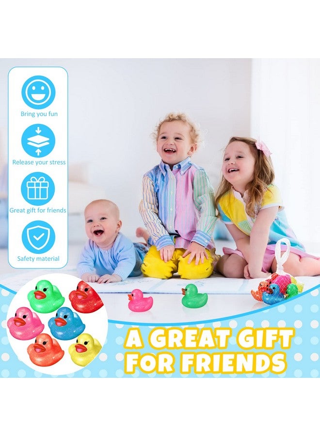 Leitee 24 Pcs Glitter Rubber Duck Assortment Duckies for Kids Colorful Glitter Mini Ducks Neon Color Ducky Bath Toys for Birthday Gifts Baby Shower Decorations Summer Beach Pool Activity Favor 1.6'' - Image 5