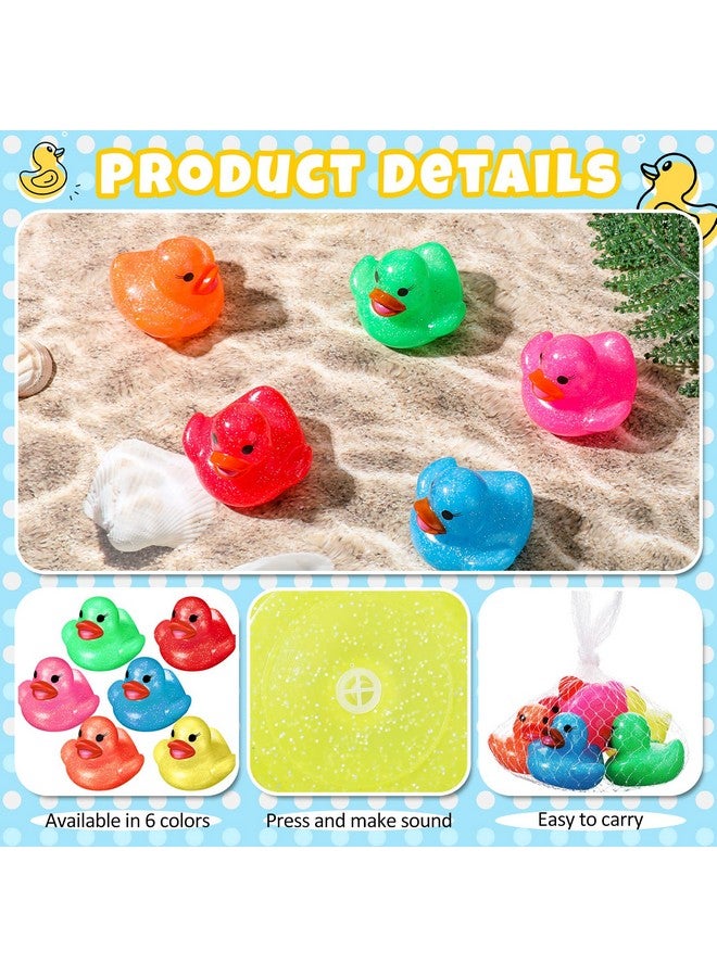 Leitee 24 Pcs Glitter Rubber Duck Assortment Duckies for Kids Colorful Glitter Mini Ducks Neon Color Ducky Bath Toys for Birthday Gifts Baby Shower Decorations Summer Beach Pool Activity Favor 1.6'' - Image 3