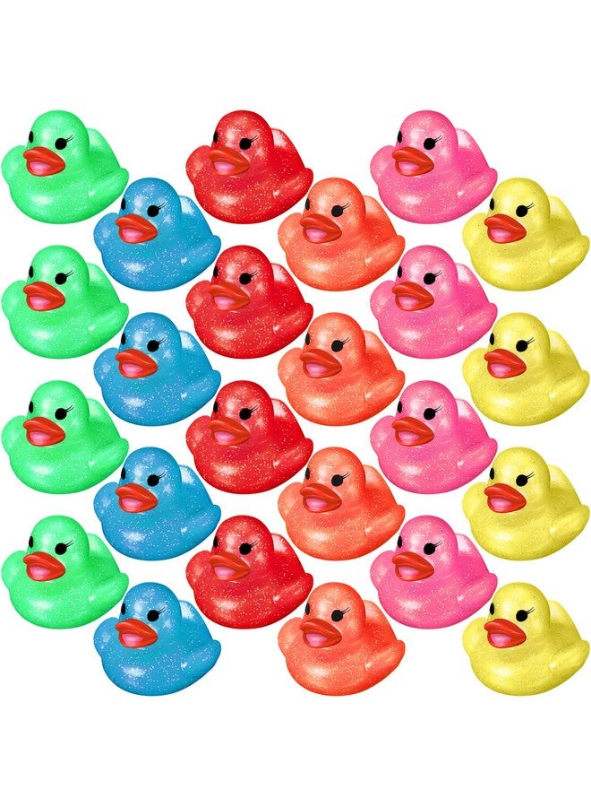 Leitee 24 Pcs Glitter Rubber Duck Assortment Duckies for Kids Colorful Glitter Mini Ducks Neon Color Ducky Bath Toys for Birthday Gifts Baby Shower Decorations Summer Beach Pool Activity Favor 1.6'' - Image 1