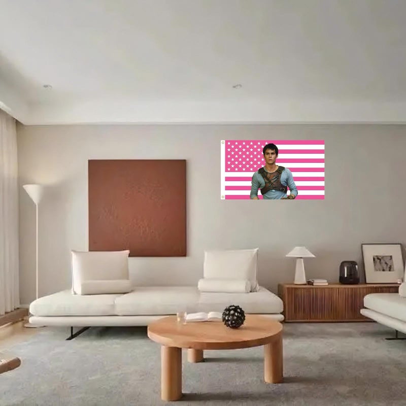 MAGJIUKE Dylan O'Brien Flag Tapestry, Pink American Flags 3x5 FT Polyester Wall Hanging with Brass Grommets, Outdoor Indoor Decorative for Bedroom Studio Room Dorm College Decor - Image 4