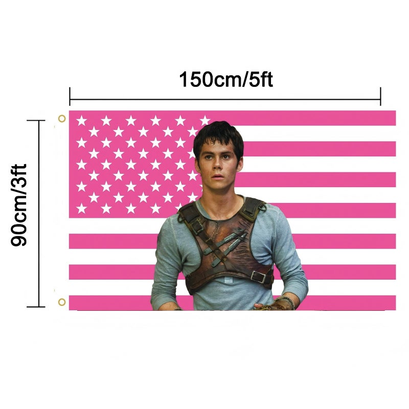 MAGJIUKE Dylan O'Brien Flag Tapestry, Pink American Flags 3x5 FT Polyester Wall Hanging with Brass Grommets, Outdoor Indoor Decorative for Bedroom Studio Room Dorm College Decor - Image 2