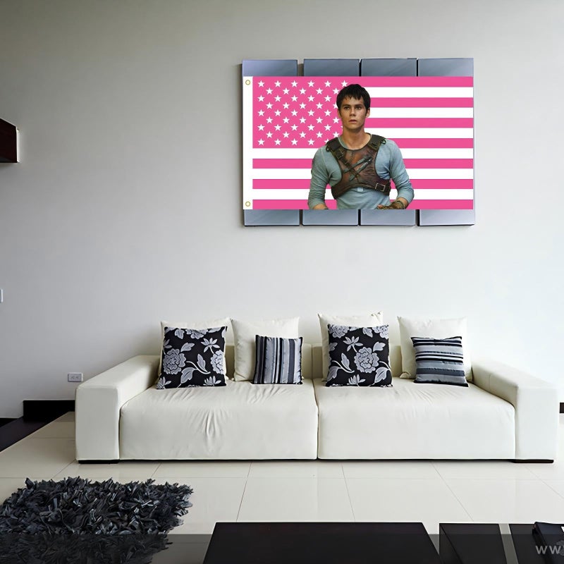MAGJIUKE Dylan O'Brien Flag Tapestry, Pink American Flags 3x5 FT Polyester Wall Hanging with Brass Grommets, Outdoor Indoor Decorative for Bedroom Studio Room Dorm College Decor - Image 5