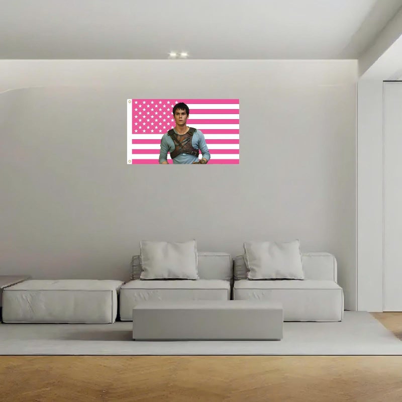 MAGJIUKE Dylan O'Brien Flag Tapestry, Pink American Flags 3x5 FT Polyester Wall Hanging with Brass Grommets, Outdoor Indoor Decorative for Bedroom Studio Room Dorm College Decor - Image 3