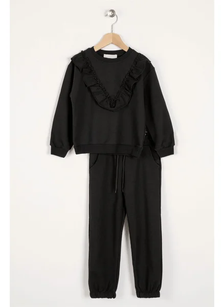 زيبكيدز Girl Black Colored Ruffle Detailed Two Piece Set