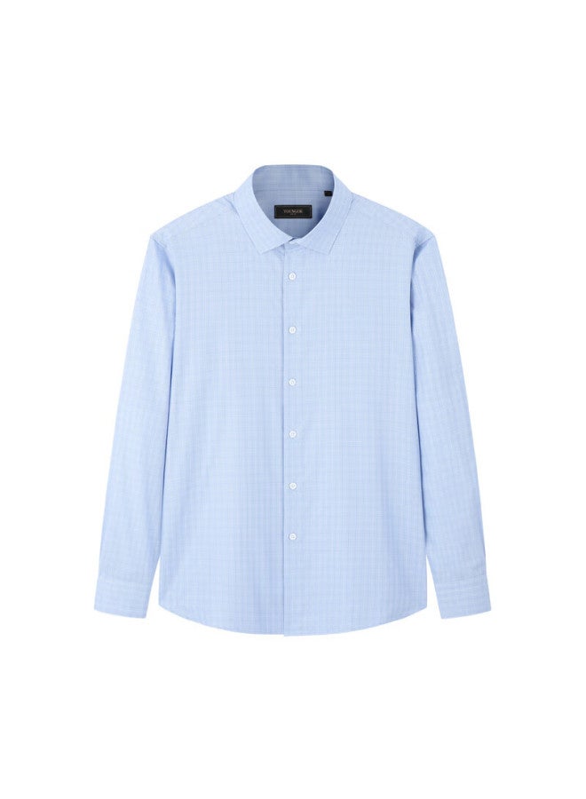 Youngor Men's Shirt Spring/summer Youth Men's High-end Plaid Long Sleeve Shirt Light Blue Plaid 41 - Image 4