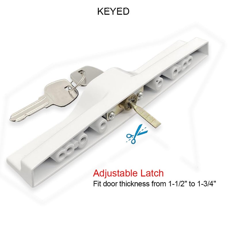 ALLYWASAI Patio Sliding Door Handle Set with Mortise Lock, Key Cylinder and Keeper, Replacement Handle Lock Set Fits Door Thickness from 1-1/2" to 1-3/4", 3-15/16" Screw Hole Spacing, Keyed, White - Image 5