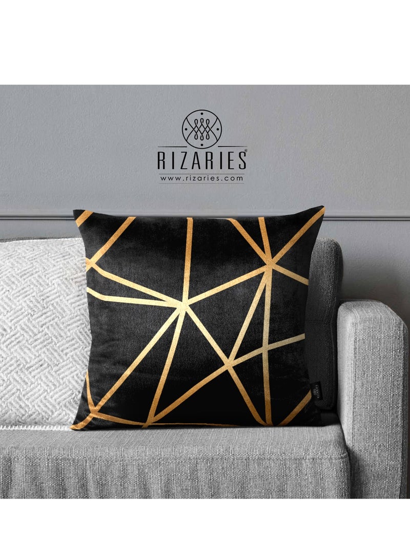 RIZARIES Black Gold Bundle of 9 ( 6 covers with fillings, 1 Wall Clock, 1 Rug 6.5x9.18ft, 1 Sofa Throw)  - Image 2