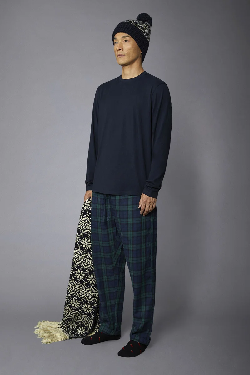 دوبل غانغر Men's tartan patterned pajamas in pure cotton - Green