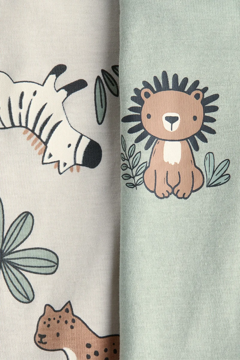 اتش اند ام بيجاما من نسيج قطني منقوش - عبوة من قطعتين