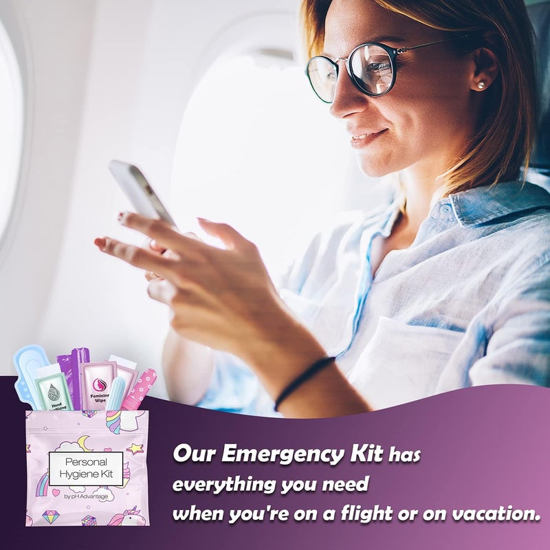 pH Advantage Menstrual Kit All-in-One 10 Pack | Convenience on The Go | Period Kit Pack for Travelling, Tweens & Teenager | Individually Wrapped Feminine Hygiene Product (Rainbows and Unicorns) - Image 4