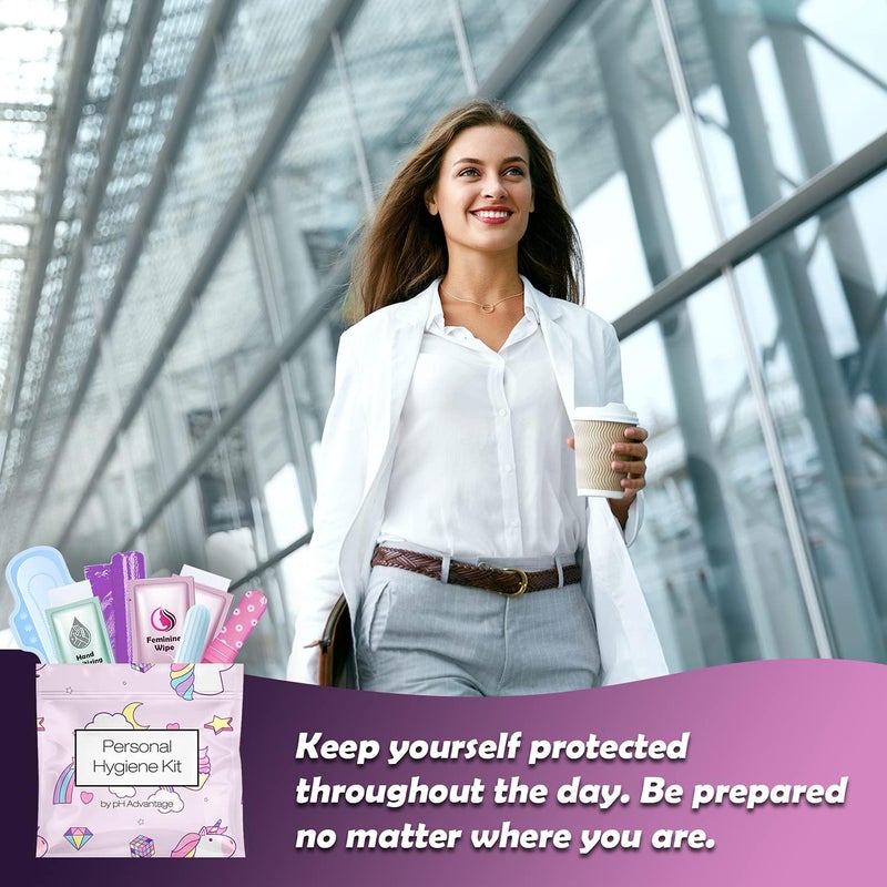 pH Advantage Menstrual Kit All-in-One 10 Pack | Convenience on The Go | Period Kit Pack for Travelling, Tweens & Teenager | Individually Wrapped Feminine Hygiene Product (Rainbows and Unicorns) - Image 3