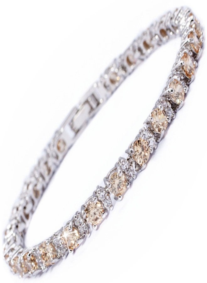 RIZILIA Round Multi-Color CZ Birthstone White Gold Plated Tennis Bracelet, 7", 7 inches, simulated-champagne-diamond - Image 1