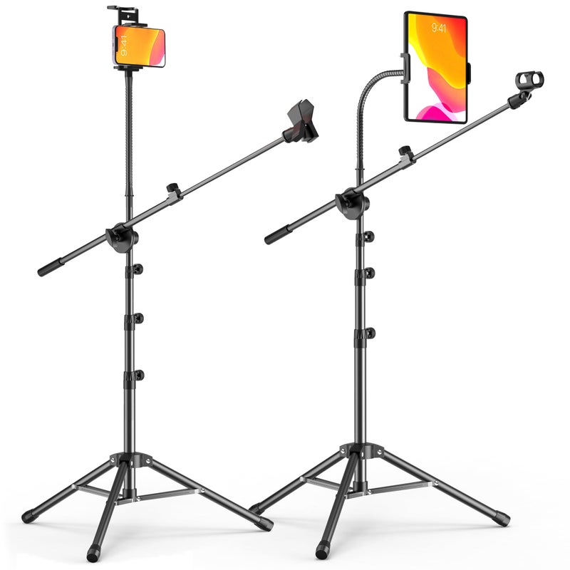 Halostand Microphone Stand with IPAD Clip, Floor Foldable Mic Stand with Phone Clip,Heavy Duty Tripod Boom Arm with 2 Mic Clips and Carrying Bag for Singing Karaoke Stage - Image 3