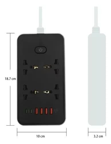 BOVTY Extension Board with 20W Fast PD Type C 2500W 10A Extension Cord 4 Universal Socket 38W USB Fast Charging Ports Multi Port Extension for Home,Office,Computer,Mobile 2M Power Cord. (Z66-Black) - Image 2