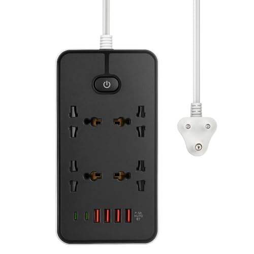 BOVTY Extension Board with 20W Fast PD Type C 2500W 10A Extension Cord 4 Universal Socket 38W USB Fast Charging Ports Multi Port Extension for Home,Office,Computer,Mobile 2M Power Cord. (Z66-Black) - Image 1