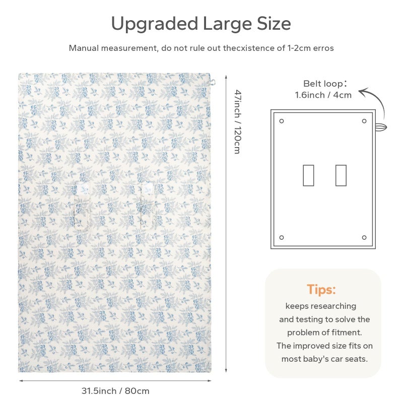 SERAPHY 2-in-1 Muslin Baby Car Seat Cover & Nursing Cover, Soft Lightweight Breastfeeding Cover for Boys and Girls,Breathable Canopy for Infant Carseat & Stroller for Summerâ€”Blueberrie - Image 2
