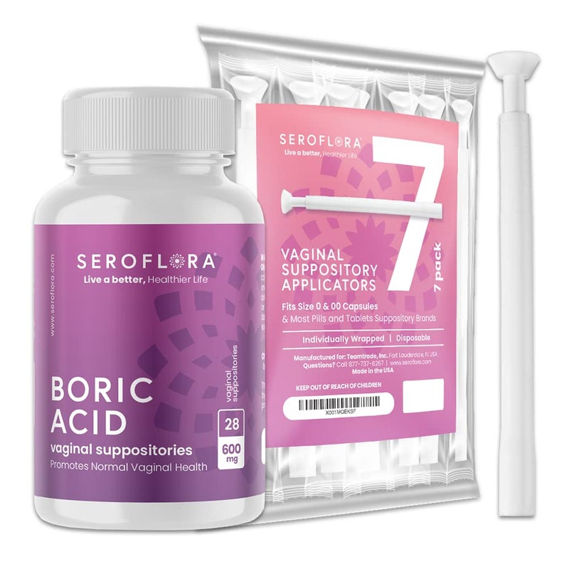 SEROVERA Seroflora Boric Acid Vaginal Suppositories for Women with Suppository Applicators Boric Acid Pills Support Vaginal Odor Control 28 Suppositories 7 Applicators