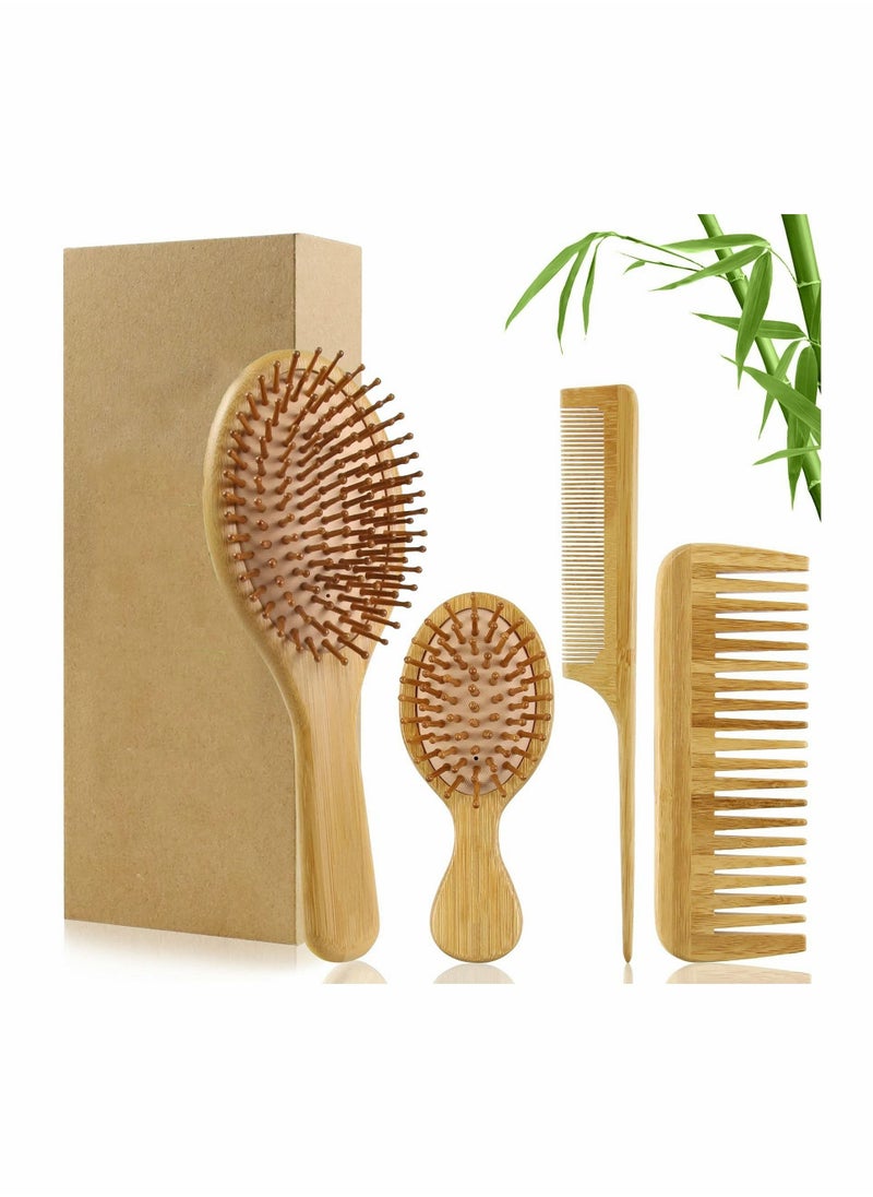 Y&D Hair Brush Set, Natural Bamboo Comb Paddle Detangling Hairbrush, Wide-tooth and tail comb No Bristle, suit for Women Men Kids Thick/Thin/Curly/Dry Gift kit  - Image 1