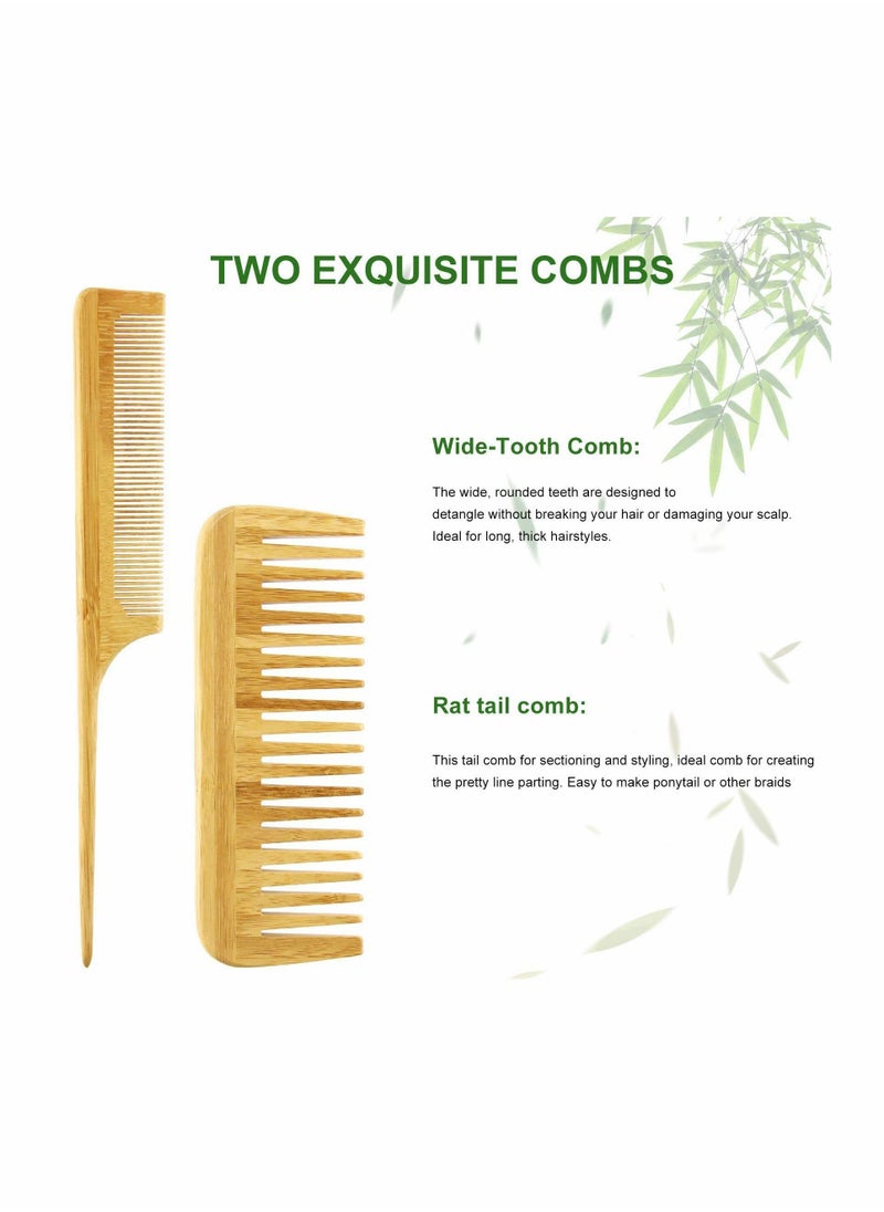 Y&D Hair Brush Set, Natural Bamboo Comb Paddle Detangling Hairbrush, Wide-tooth and tail comb No Bristle, suit for Women Men Kids Thick/Thin/Curly/Dry Gift kit  - Image 5