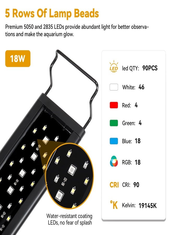 hygger 18W LED Aquarium Light, 18-24 Inch Fish Tank Light with Timer Auto On/Off, Sunrise Sunset Mode, Adjustable Brightness and Colors, Full Spectrum Light with Extendable Brackets for Freshwater - Image 5