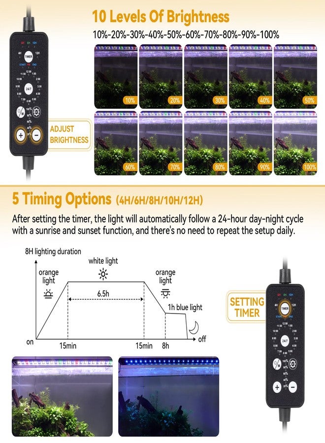 hygger 18W LED Aquarium Light, 18-24 Inch Fish Tank Light with Timer Auto On/Off, Sunrise Sunset Mode, Adjustable Brightness and Colors, Full Spectrum Light with Extendable Brackets for Freshwater - Image 4