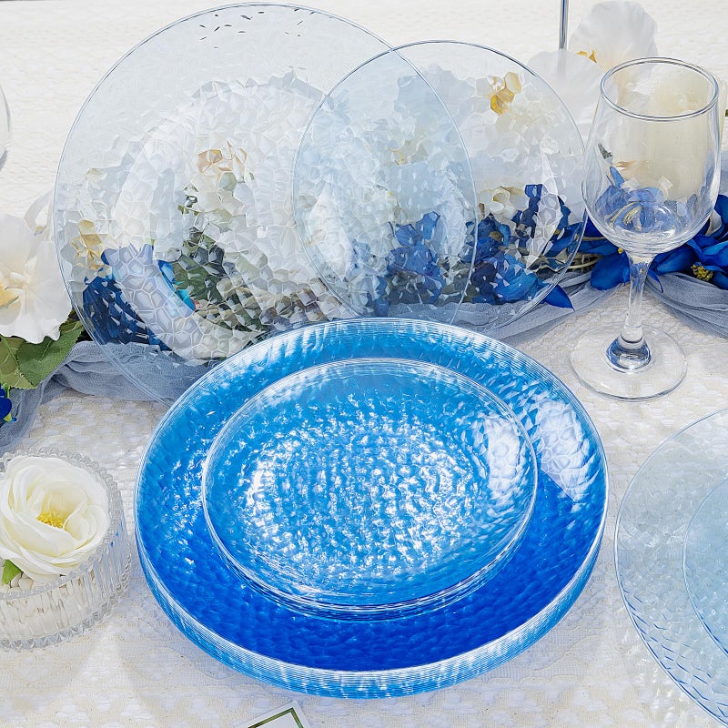 Rubtlamp 100 Pcs Blue Plastic Plates  Blue Heavy Duty plastic Plates  Clear-blue Fancy Disposable Plates  Hammered Plastic plates Include 50 Pcs Dessert Platos  50 Pcs Dinner Platos for Party - Image 3
