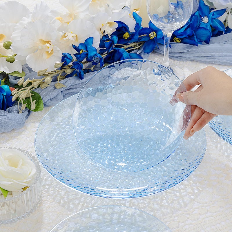 Rubtlamp 100 Pcs Blue Plastic Plates  Blue Heavy Duty plastic Plates  Clear-blue Fancy Disposable Plates  Hammered Plastic plates Include 50 Pcs Dessert Platos  50 Pcs Dinner Platos for Party - Image 4