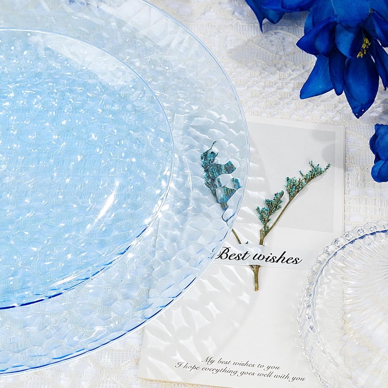 Rubtlamp 100 Pcs Blue Plastic Plates  Blue Heavy Duty plastic Plates  Clear-blue Fancy Disposable Plates  Hammered Plastic plates Include 50 Pcs Dessert Platos  50 Pcs Dinner Platos for Party - Image 2