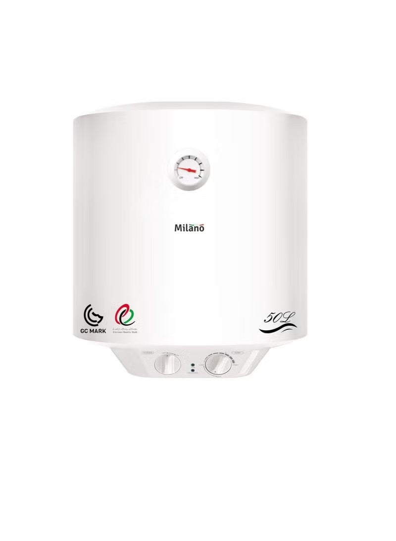 Milano Electric Water Heater Vertical, White, 50 Liter – 450 × 558 mm - Image 1