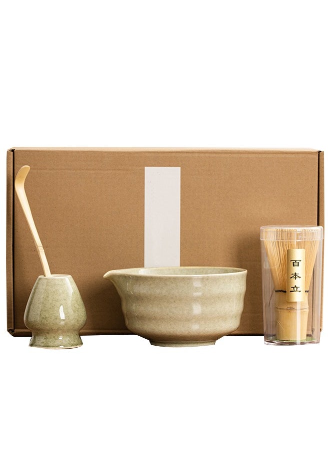 Al Aoyama 4-Pcs Matcha Kit Set， Japanese Tea Making Tools，includes including a Bamboo Whisk, Bamboo Scoop, Ceramic Bowl ，Tea whisk  - Image 1