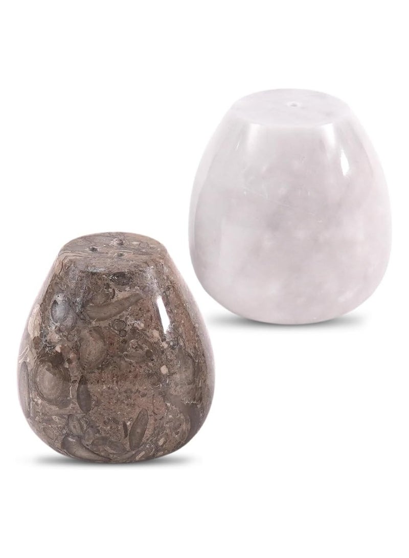 راديكالن مجموعة من علبتي توابل على شكل بيضة من الرخام للملح والفلفل، لونها أبيض ومحيطي، مقاس 2.3 بوصة - طقم ملح وفلفل على طراز المزرعة - زجاجة بهارات للمطبخ - Image 1