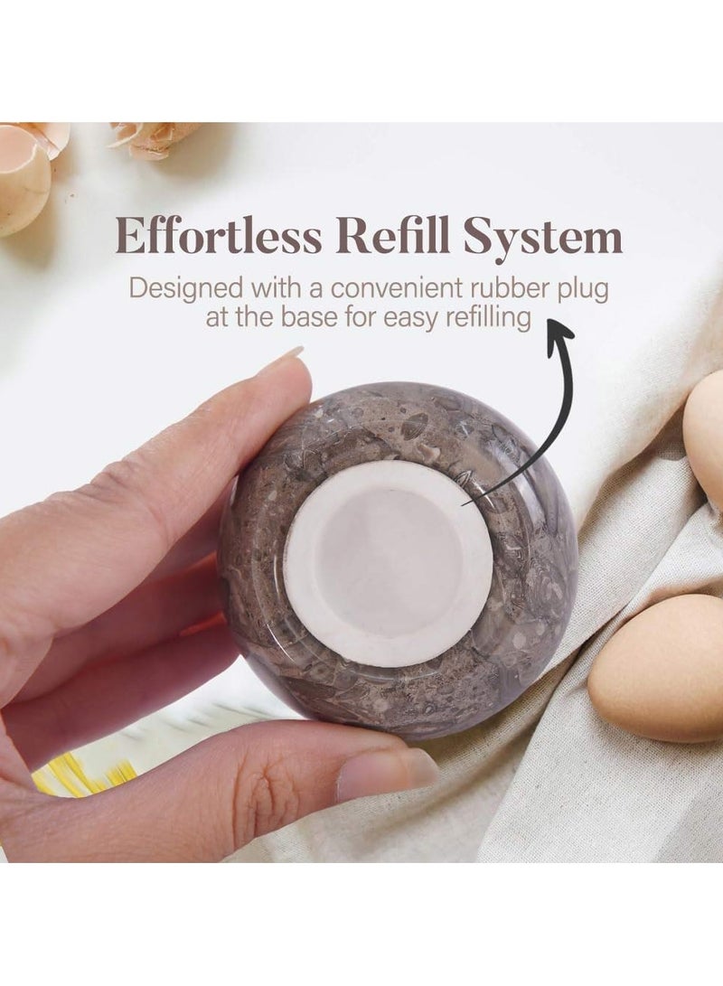 راديكالن مجموعة من علبتي توابل على شكل بيضة من الرخام للملح والفلفل، لونها أبيض ومحيطي، مقاس 2.3 بوصة - طقم ملح وفلفل على طراز المزرعة - زجاجة بهارات للمطبخ - Image 3