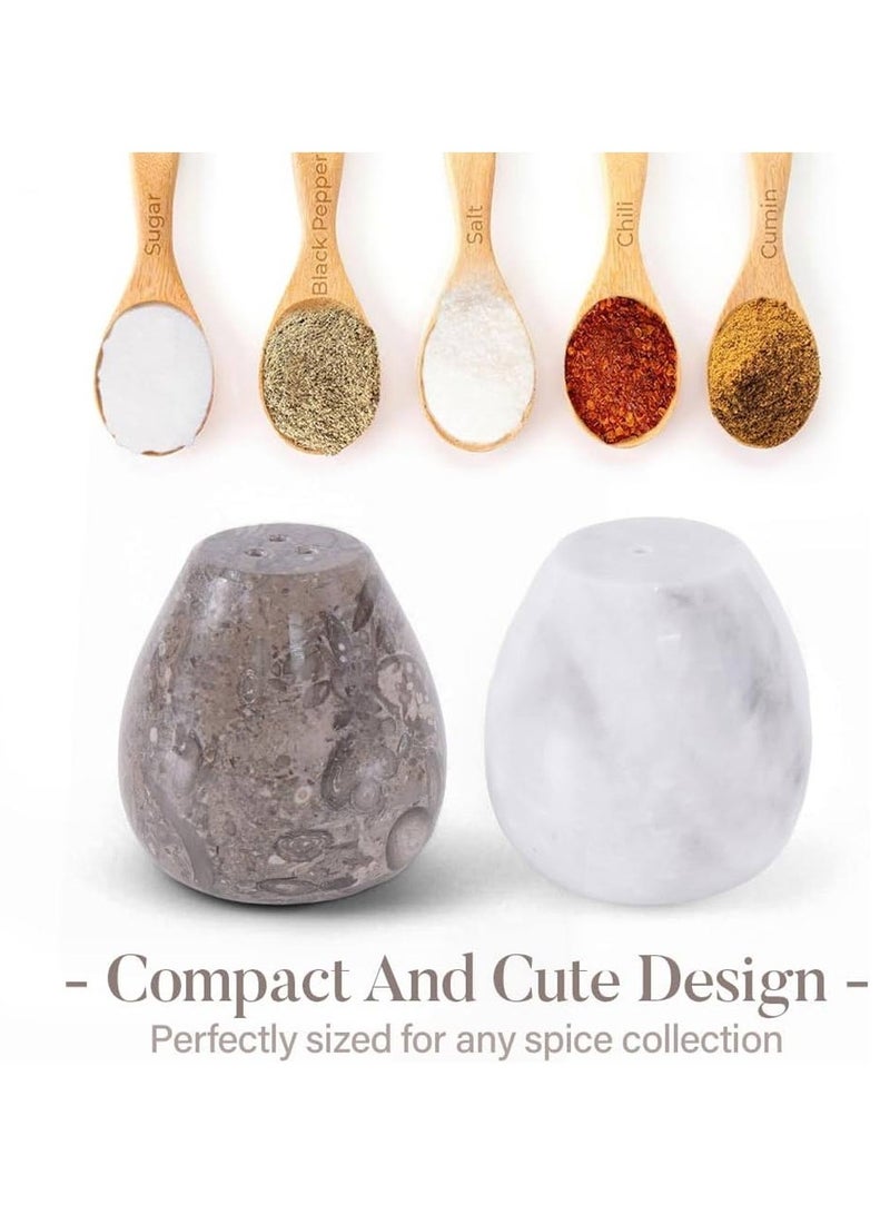 راديكالن مجموعة من علبتي توابل على شكل بيضة من الرخام للملح والفلفل، لونها أبيض ومحيطي، مقاس 2.3 بوصة - طقم ملح وفلفل على طراز المزرعة - زجاجة بهارات للمطبخ - Image 5