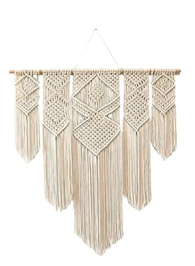 انتيكيانو حبل مكرمية قطني كبير جدا ومصنوع يدويا للتعليق على الحائط، فن تجريدي، بيج - Image 2