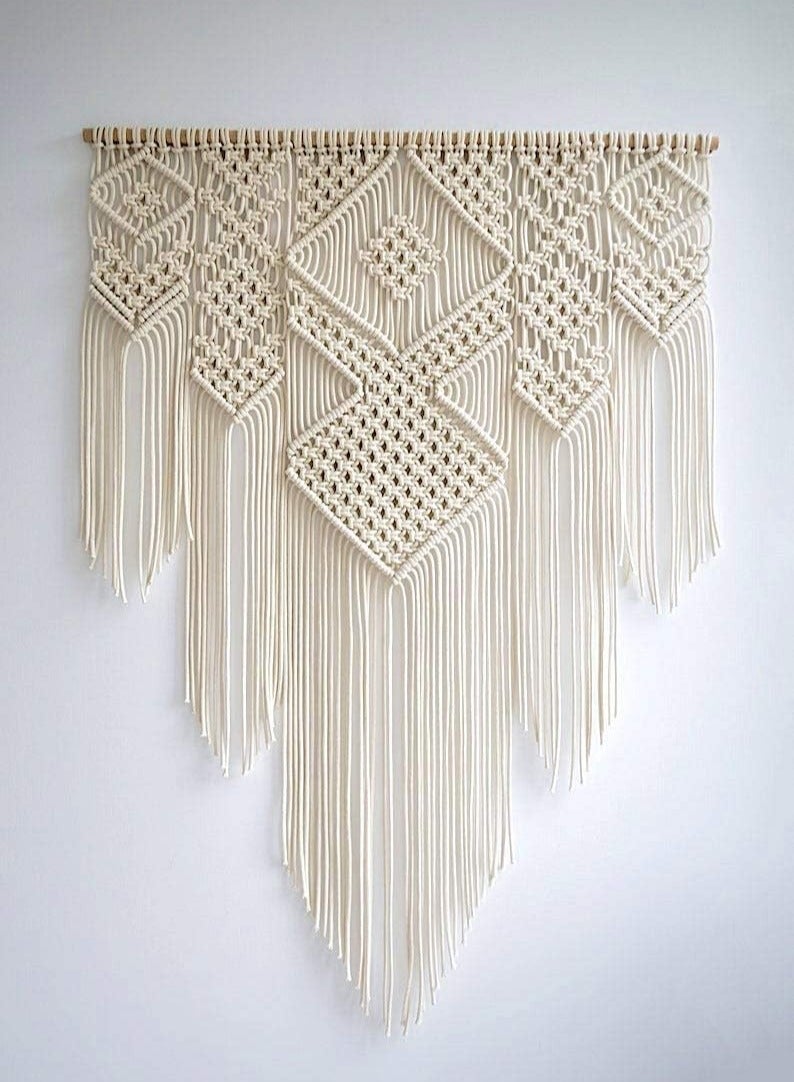 انتيكيانو حبل مكرمية قطني كبير جدا ومصنوع يدويا للتعليق على الحائط، فن تجريدي، بيج - Image 1