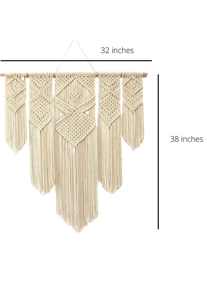 انتيكيانو حبل مكرمية قطني كبير جدا ومصنوع يدويا للتعليق على الحائط، فن تجريدي، بيج - Image 3