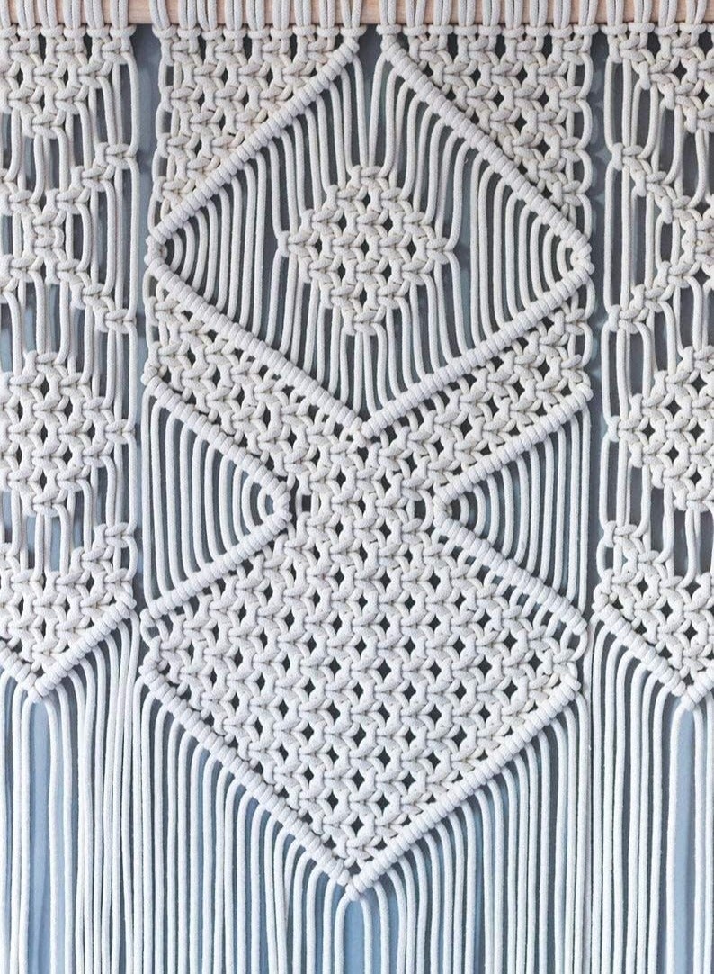 انتيكيانو حبل مكرمية قطني كبير جدا ومصنوع يدويا للتعليق على الحائط، فن تجريدي، بيج - Image 4