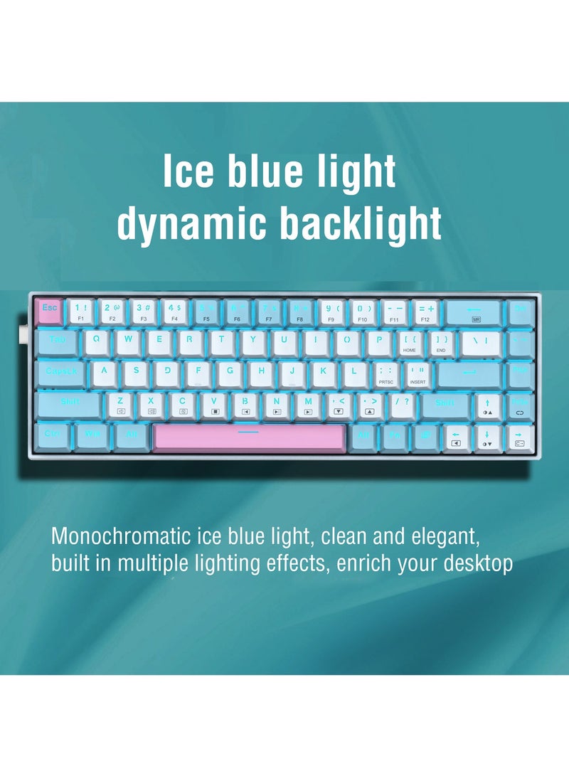 E-YOOSO Z-686 65% Gaming Keyboard,Hot Swappable Blue Switch, 68 Keys Mini Wired Mechanical Keyboard with Ice Blue Backlit, Separate Arrow Keys for Office Gaming - White Blue - Image 3