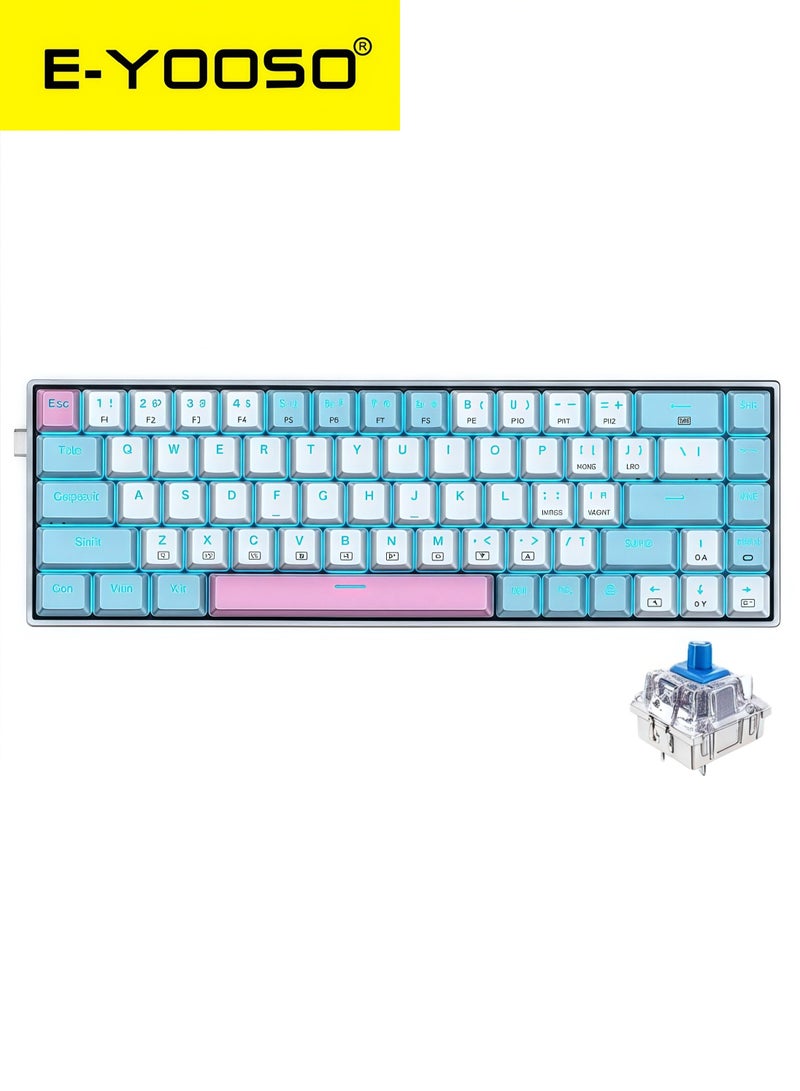 E-YOOSO Z-686 65% Gaming Keyboard,Hot Swappable Blue Switch, 68 Keys Mini Wired Mechanical Keyboard with Ice Blue Backlit, Separate Arrow Keys for Office Gaming - White Blue - Image 1
