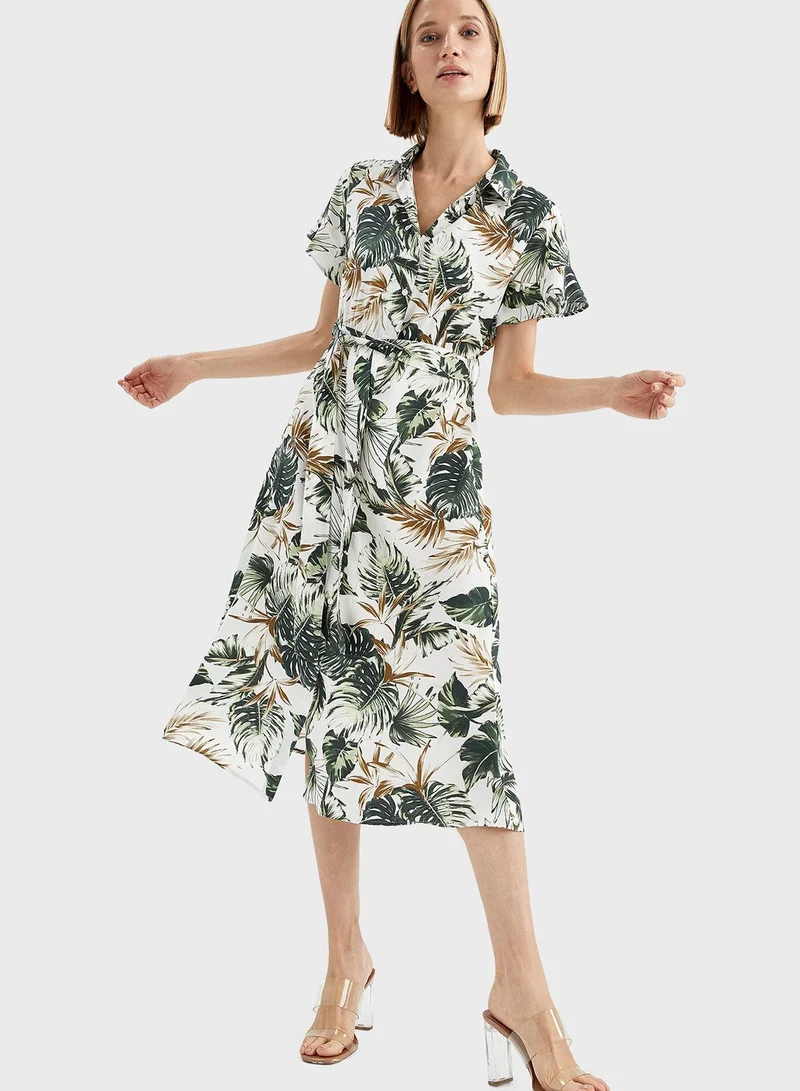 DeFacto Printed Ruffle Detail Dress
