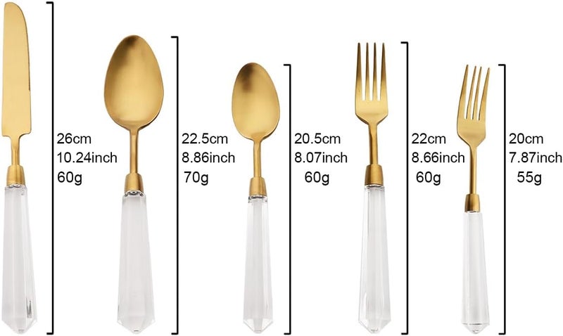 JASHII JASHII 5pcs Silver 304 Stainless Steel Flatware Cutlery Set with Transparent Acrylic Handle Diamond Shape Matte Knife Fork Spoon Set Dishwasher Safe for Home Wedding Hotel  - Image 4
