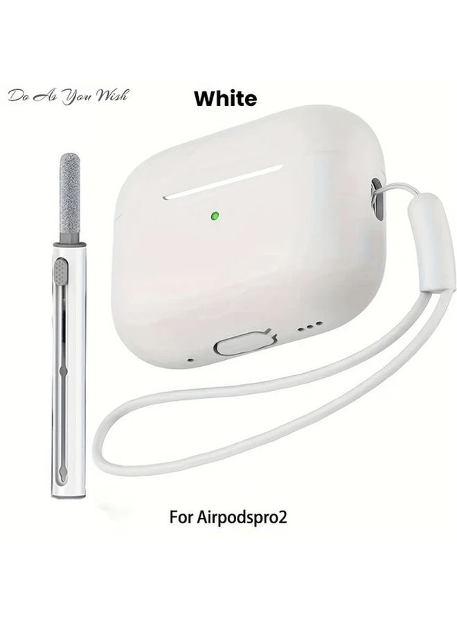 White Silicone Case For AirPods Pro 2 With Lanyard And Cleaning Pen Protects From Scratches - Image 1