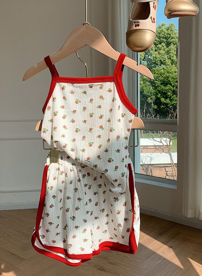 Loquat Girls Printed Shorts Set Camisole Tank Top And Loose Shorts Summer Casual Set 