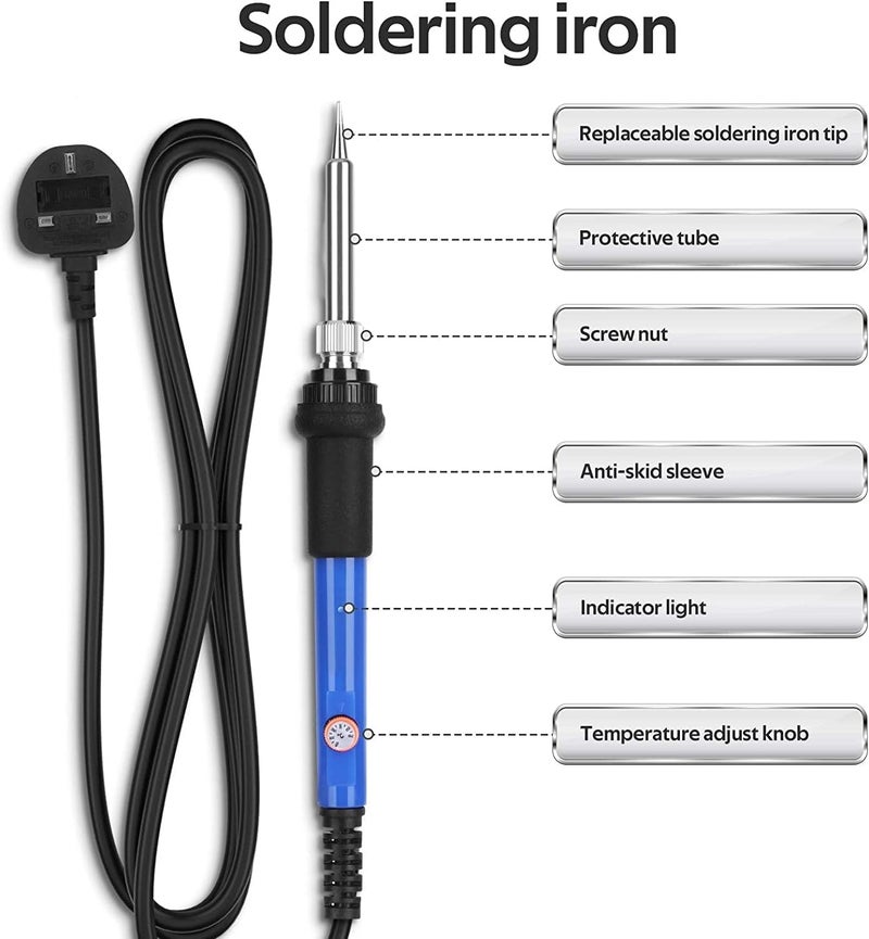 ANYOUI Soldering Iron Kit With Temperature Adjustable Electric Soldering Iron Pen,60W/220V Electronics Soldering Tool, Soldering Iron Stand 5Pcs Soldering Tips Soldering Iron Stand(Uk Plug) - Image 3