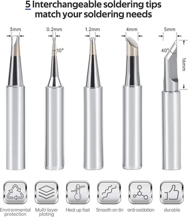 ANYOUI Soldering Iron Kit With Temperature Adjustable Electric Soldering Iron Pen,60W/220V Electronics Soldering Tool, Soldering Iron Stand 5Pcs Soldering Tips Soldering Iron Stand(Uk Plug) - Image 4