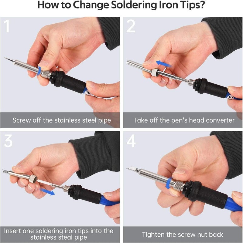 ANYOUI Soldering Iron Kit With Temperature Adjustable Electric Soldering Iron Pen,60W/220V Electronics Soldering Tool, Soldering Iron Stand 5Pcs Soldering Tips Soldering Iron Stand(Uk Plug) - Image 5