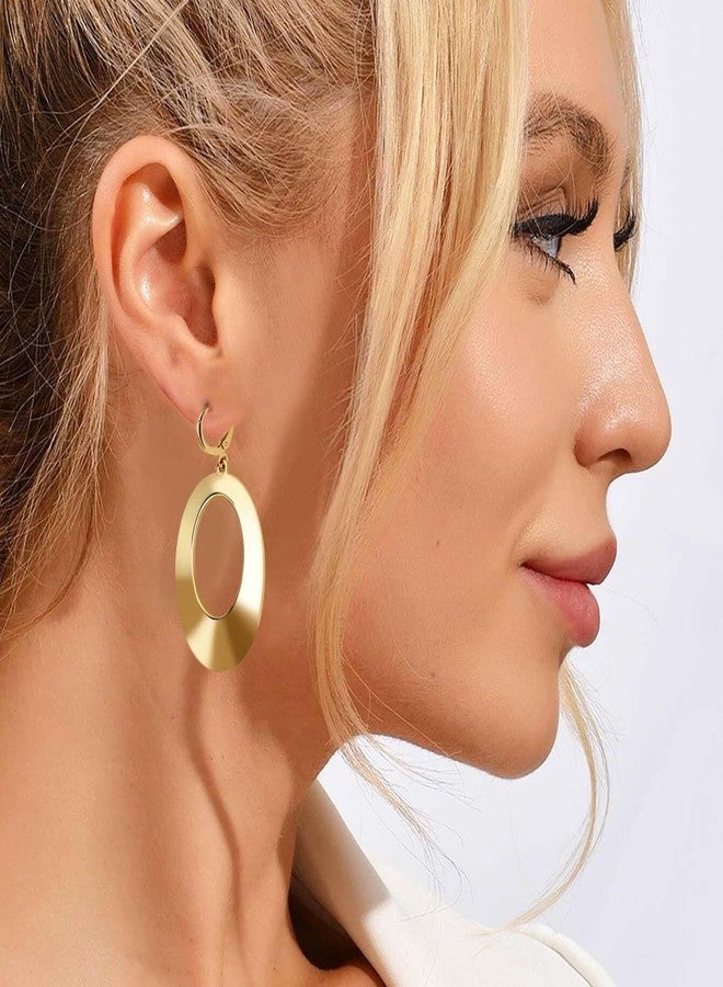 S SUSANN Dangle Hoop Earrings for Women,Big Oval Drop Earrings with High Polished Surface,Hypoallergenic Huggie Statement Earrings for Women - Image 3